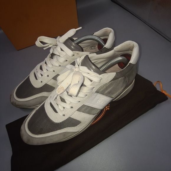 TOD'S 'Fondo Sportivo' Grey Trainers Size UK 3.5 EU 36.5 White Suede Lace-Up - Picture 5 of 12